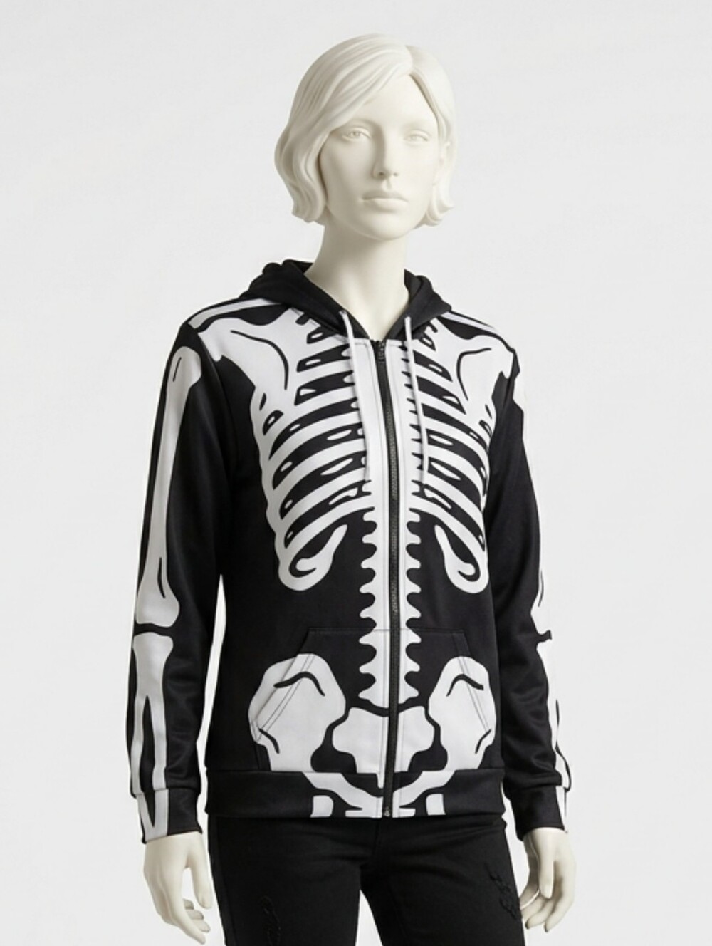 Juniors Skeleton Pullover Hoodie Black White Size L Jr. Halloween
